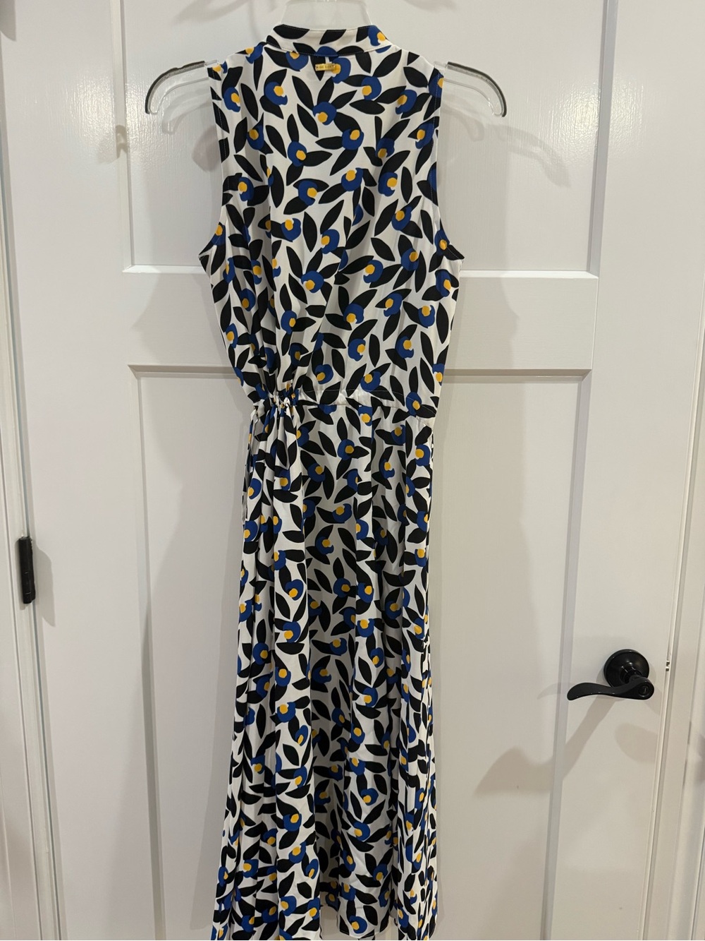 Anne Klein Sleeveless Wrap Midi Dress in White, Black & Blue with Yellow Accents - Picture 5 of 5